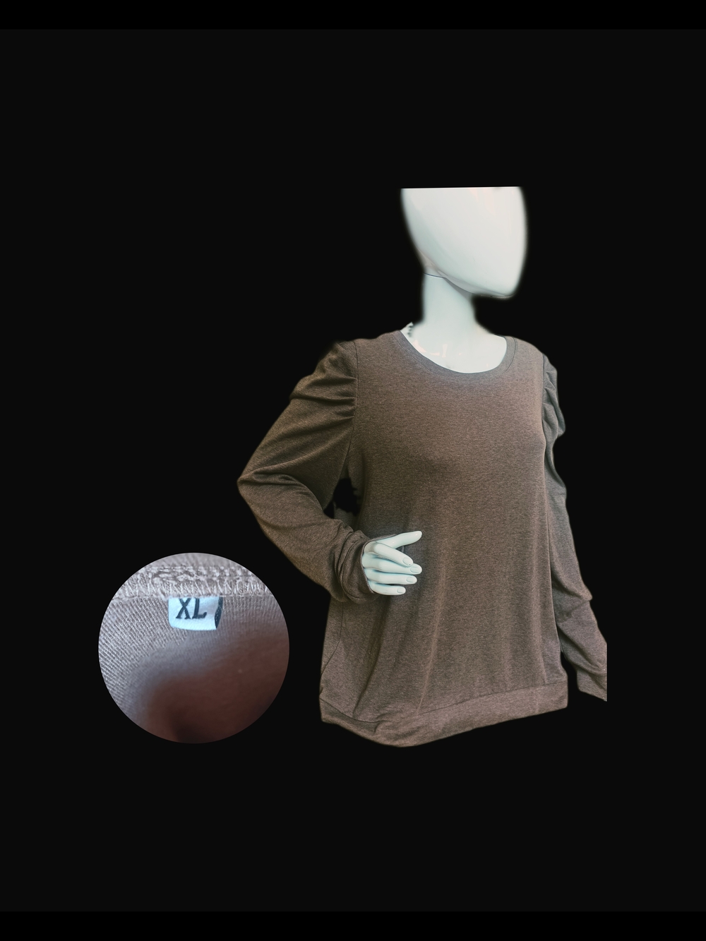 Women’s Brown Long-Sleeve Puff Shoulder Top